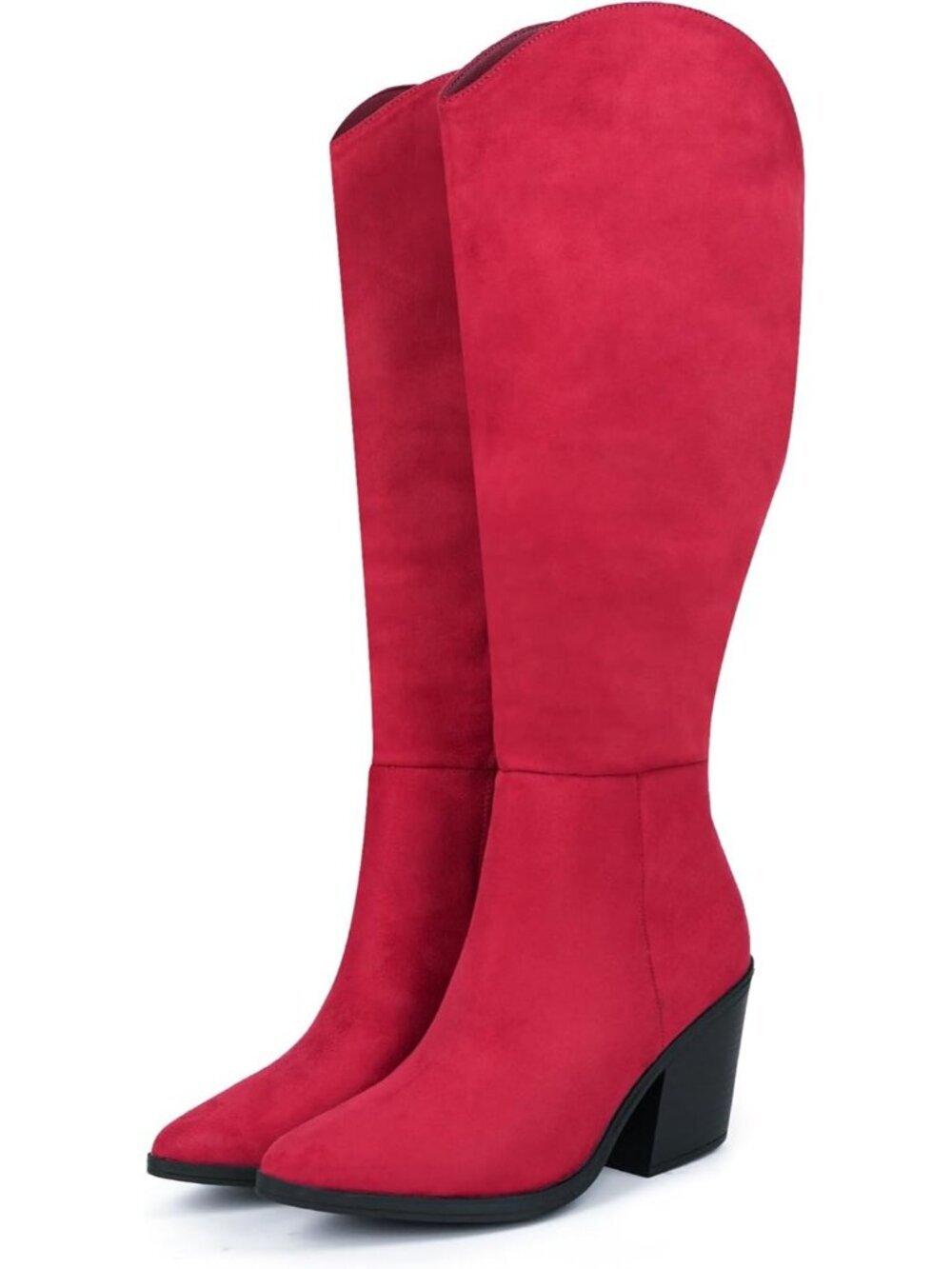 Women's Knee Thigh High Red Chunky Block Heel Boots Pointed Toe Classic Boots